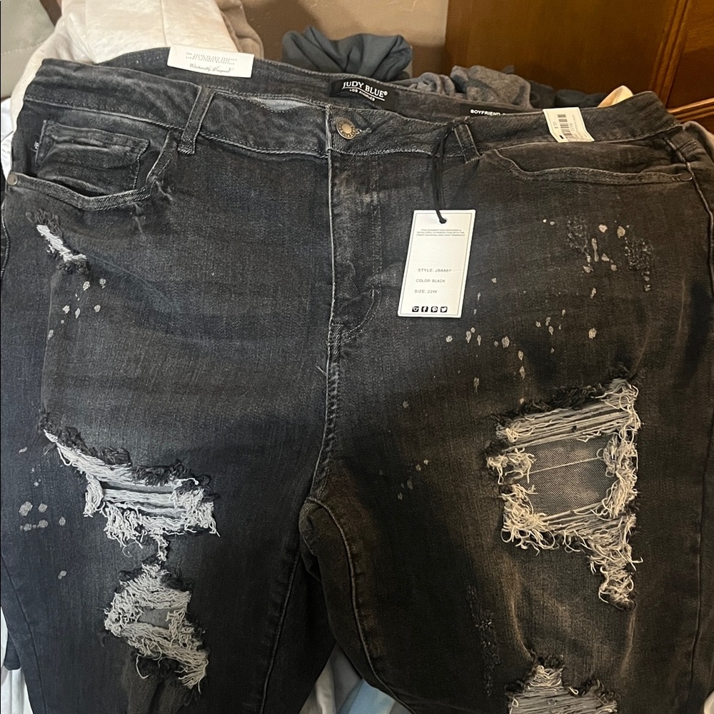 Judy Blue Distressed Black Boyfriend Jeans